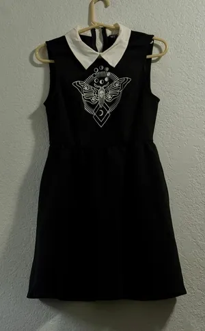 HOT TOPIC Death Moth Dress S Collared Sleeveless Black White Goth Street Party thumbnail 1