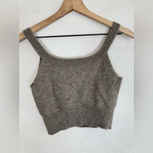 Reformation Caitlin Cashmere Cropped Cami Tank Top Medium Brown thumbnail 10