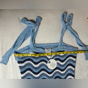 FCT With Love *FLAWED*‎ Crochet Blue and White Wave Mini Dress Size Large thumbnail 9