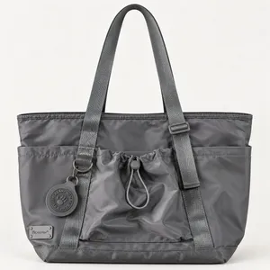 Bearpaw Gray Nylon Tote Bag Front Drawstring Pocket Travel Work Casual Zippered thumbnail 1