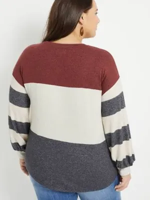 Maurices White Maroon Gray Colorblock Long Sleeve Cozy Tee Shirt thumbnail 5