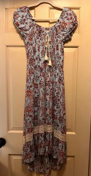 American Rag Light Blue Floral Maxi Dress with Rust Accents thumbnail 1