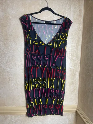 Vintage Miss Sixty Logo Print Sleeveless V-Neck Dress Made In Italy Sz S Y2K thumbnail 2