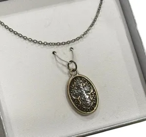 Holy Cross Oval Pendant Necklace NIB Silver Chain Christian Gift Unmarked thumbnail 9