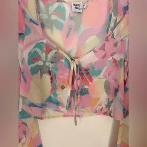Princess Polly Sheer Floral Tie Front Crop Top Size 6 Pink thumbnail 10