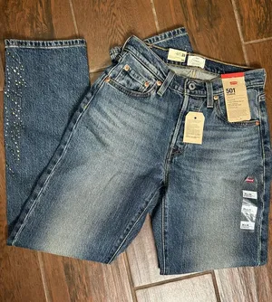 Levi’s 501 Curve Stretch High Rise Straight Leg RHINESTONE Dark Wash Denim Jeans thumbnail 1