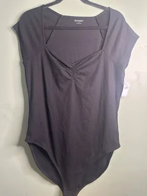 Old Navy NWT Black Ruched Front Bodysuit Women's Size XL Short Sleeve Stretch thumbnail 1