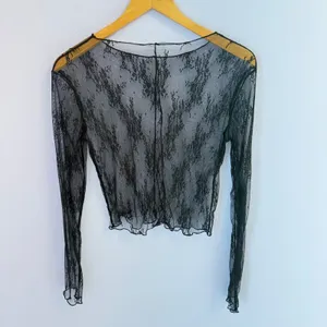 Long Sleeve Sheer Floral Top Black Sexy Mesh Layering See Through Lace Alt Baddi thumbnail 3
