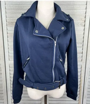 "Serena" Moto Jacket Cropped Navy Blue-Large thumbnail 1