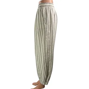 Zara Womens Cream Black Striped Elastic Waist Drawstring Wide Leg Trouser Pant S thumbnail 2