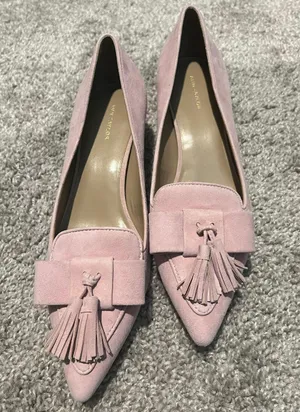 Baby Opal Blush Pink Leather Suede Tassel Bow Kitten Heel Loafer Mule thumbnail 2