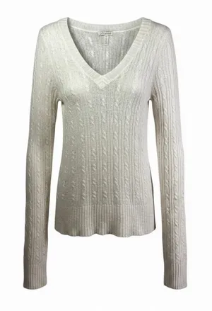 Aeropostale Cream V-Neck Cable Knit Sweater thumbnail 1