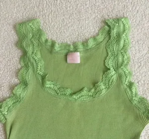 Angels Vintage Y2K Ribbed Lace Green Tank - Sz Medium thumbnail 2