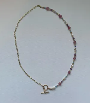 Gold Half Paperclip Half Beaded Handmade Necklace thumbnail 7