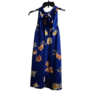 Lulus Royal Blue Floral Print Halter Neck Swing‎ Dress Summer Party Cocktail XS thumbnail 2