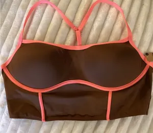 PINK Victoria's Secret Brown Longline Bralette with Pink Trim thumbnail 1
