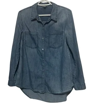 Cato Women's Denim Blue‎ Long Sleeve Pearl Snap Button Shirt Size M thumbnail 1