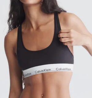 Calvin Klein Modern Cotton Unlined racer back Bralette logo band thumbnail 1