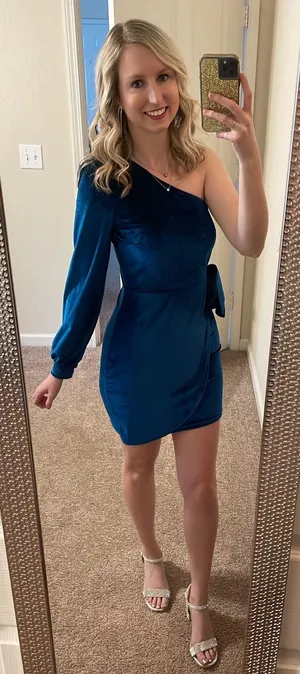 Teal One Shoulder Mini Dress thumbnail 1