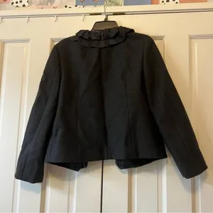 J. Crew Wool & Silk Ruffle Front Coat Size 10 thumbnail 2