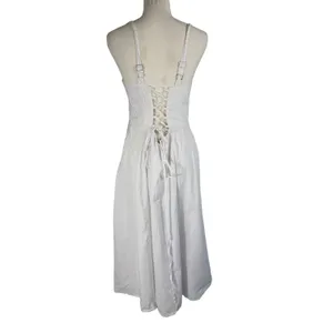 Haute Monde Maxi Dress Womens L White Corset Lace Up Back Slit Boho Bridal thumbnail 16