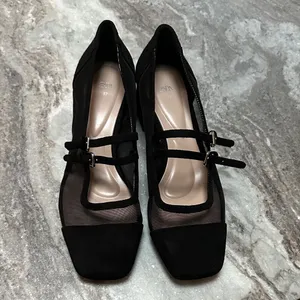 Zara Black Mesh Squared Toe Block Heeled Mary Jane’s Sz 37 (6.5) thumbnail 5