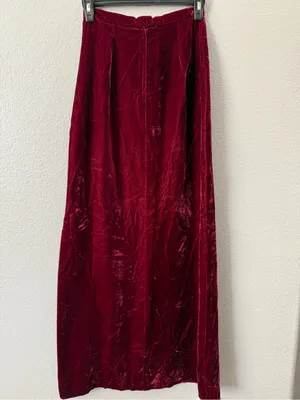 Vintage Alex Colman Burgundy Velvet Maxi Skirt Side Slit Whimsy Goth Y2K Size XS thumbnail 2