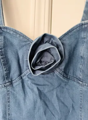 Anthropologie Porridge Rosette Denim Slim Mini Dress, Size XL thumbnail 8
