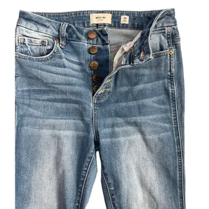 MISS ME Denim Crop‎ Boot Jeans Button Fly Medium Wash Raw Hem Size 26 thumbnail 3