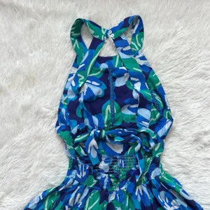 Abel the Label Blue Floral Maxi Dress Size Medium Halter Neck Open Back Tropical thumbnail 7