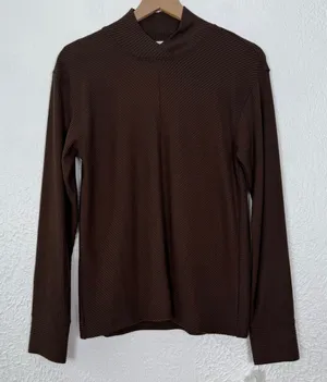Haven Well Within Ribbed Mock Neck Long Sleeve Top Brown Size Medium NWT thumbnail 1