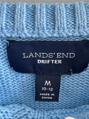 Lands’ End Drifter Cable Knit Cotton Sweater Blue‎ Medium M 10-12 thumbnail 2