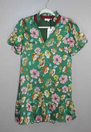 THML Elowen Dress Women Small Green Floral NEW Ruffle Collar Mini JH2220-5-GN thumbnail 1