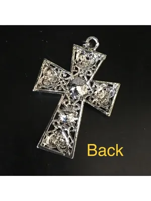 Cross Pendant Silver-tone Filigree With Amber Crystal Stones thumbnail 3