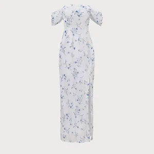 Rihoas White Floral Slit Strapless Maxi Dress thumbnail 6
