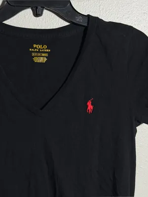 Polo by Ralph Lauren Women Black V-Neck Tee Minimalist size S thumbnail 3