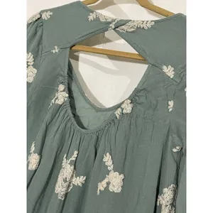 Free People Emma Austin Embroidered Long Sleeve Tunic Dress M Green Boho Peasant thumbnail 4