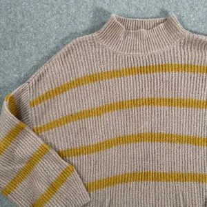 Blu Pepper Mock Neck Stripe Sweater Women's Small Brown/Yellow Ribbed Knit Boxy thumbnail 2