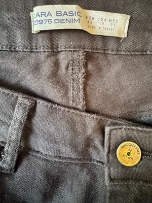 Zara Basic Z1975 Denim Black Skinny Jeans with Red and White Side Stripe thumbnail 4