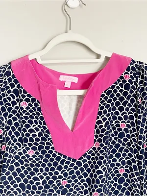 LILLY PULITZER | Pink and Blue Silk Mini Shift Dress Sz 2 thumbnail 3