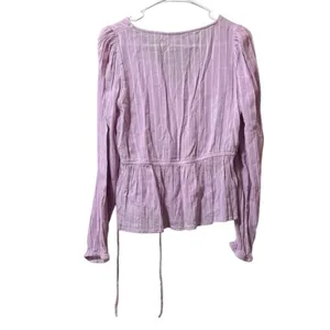 American Eagle Women Sz Medium Blouse Long Sleeve‎ Tie Lightweight V Neck Preppy thumbnail 2
