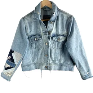 Abercrombie and Fitch Patchwork denim jacket cropped trucker jean jacket size M thumbnail 2