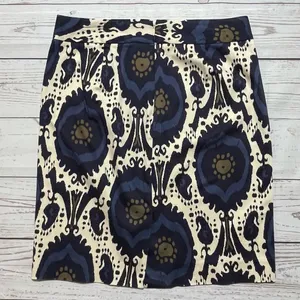 J. Crew Factory Stretch Blue Cream Pencil Skirt Size 8 thumbnail 6