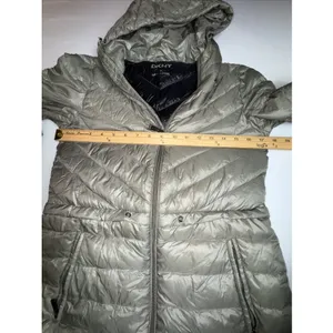 DKNY Women's Down Puffer Jacket XS Metallic Green Hooded Warm‎ Winter Coat thumbnail 4