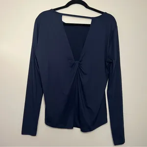 Freely Long‎ Sleeve Workout Top Navy Blue M Open Back Thumb Holes thumbnail 5