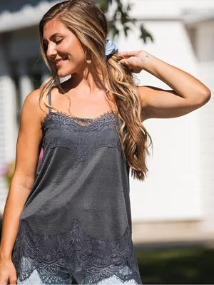 Willow & Root Charcoal Eyelash Lace Trim Cami Tank Top Boho Y2K - Small thumbnail 1