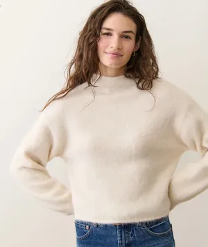 Marine Layer Suri Alpaca Mock Neck Pullover Eyelash Sweater in Cream Small thumbnail 1
