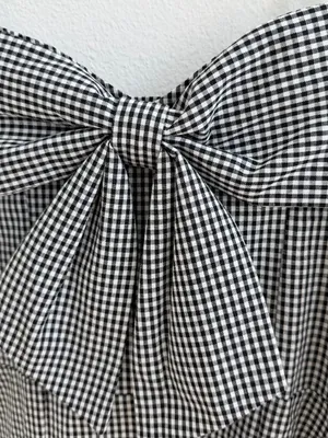 Japanese Gingham Bow Front Midi Dress Black White Size M thumbnail 4