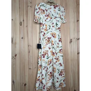 NWT Lulus Parisian Picnic Cream Floral Jacquard Puff Sleeve Midi Dress Resort S thumbnail 6