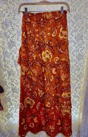 Floral Ruffle midi Skirt - Brown orange yellow medium / small thumbnail 1